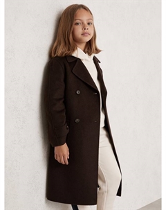 Детское пальто с поясом из смесовой шерсти Rene, Chocolate Brown Reiss