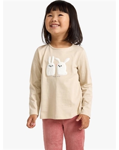 Детский хлопковый топ с длинными рукавами и кроликом, Light Beige Lindex