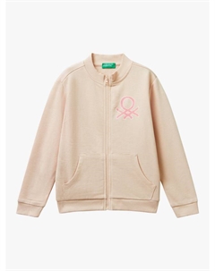 Детский хлопковый худи с логотипом на молнии, Pink Benetton