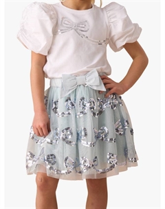 Детская юбка с бантом и пайетками из сетки, Blue Angel & rocket