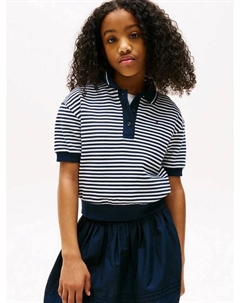 Детская поло из хлопковой смеси с расслабленным кроем и полосками, Blue/Multi Tommy hilfiger