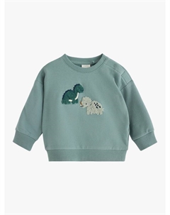 Детский хлопковый свитер с фактурным динозавром, Dusty Aqua Lindex