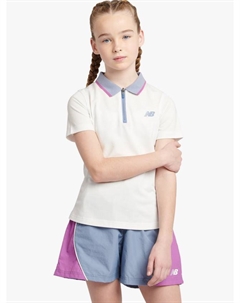 Детская хлопковая теннисная поло с четверть-молнией, Bright White New balance