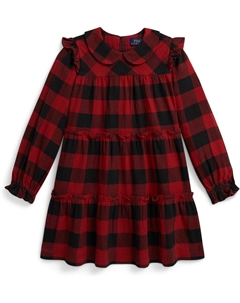 Платье из хлопкового твила с оборками в клетку буффало, Red/Black Check Polo ralph lauren kids