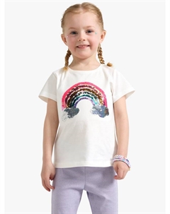 Детская хлопковая футболка с коротким рукавом и пайетками радуга, Light Dusty White Lindex
