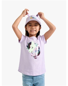 Детская хлопковая футболка с коротким рукавом и пайетками единорог, Light Lilac Lindex