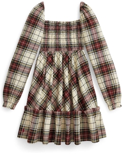 Платье из хлопкового джерси с оборками в клетку, Cream Stewart Tartan Polo ralph lauren kids