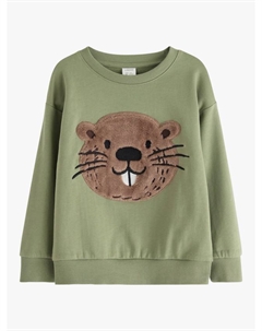 Детский хлопковый текстурированный бивер расслабленный свитшот, Light Dusty Green Lindex