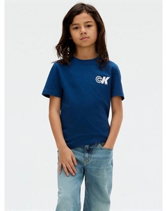 Детская футболка из хлопка с логотипом CK, Blue Calvin klein