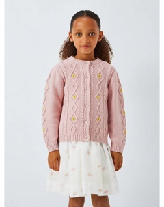 Детский кардиган с вышивкой и кабельной вязкой с кашемиром, Pink John lewis heirloom collection