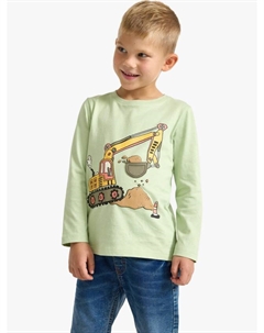 Детская футболка с длинным рукавом и принтом экскаватора из хлопка, Light Dusty Green Lindex