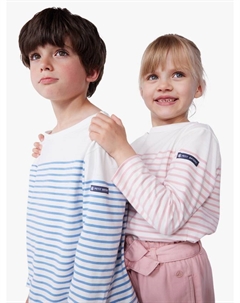 Детская бретонская футболка с длинными рукавами, Marshmallow/Charme Petit bateau