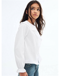 Детская хлопковая блузка с длинными рукавами и рюшами, White Mango