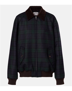 Блузон из твила из чистой шерсти в клетку, Blu+Verde Miu miu