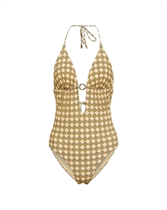 Печатный купальник, 3d Check Logo Lime Tory burch