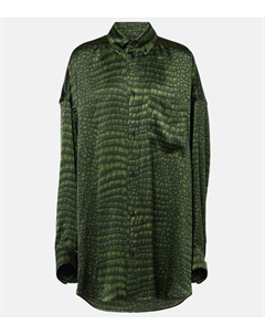 Расписная оверсайз рубашка из шелкового сатина, Green Balenciaga