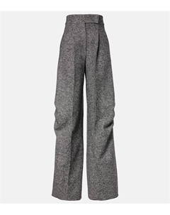 Широкие брюки из твида из шерсти и шелка Simone, Bianco/Nero Max mara