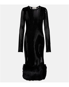 Вязаное миди-платье с отделкой из искусственного меха, Black Blumarine
