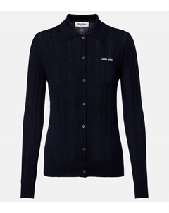 Кардиган из кашемира с открытой вязкой, Bleu Miu miu