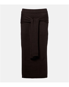 Юбка миди из смесовой шерсти с эффектом trompe l'œil, Dark Cacao Lemaire