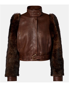 Короткая кожаная куртка с отделкой из овчины, Bourbon Brown Chloe