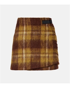 Клетчатая мини-юбка из мохера и шерсти, Yellow/Multicolor Loewe