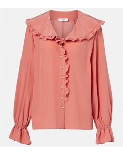 Шёлковая блузка из крепдешина с рюшами, Flaming Coral Chloe
