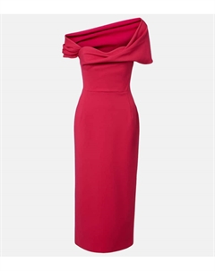 Коктейльное платье с открытыми плечами из смесовой шерсти, Claret Carolina herrera