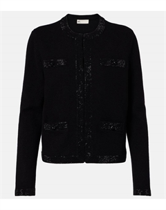 Кардиган из смесовой шерсти с декоративными элементами, Black Tory burch