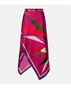 Асимметричная миди-юбка из шелкового сатина Hawaii, Multicolor Pucci