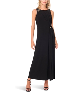 Женское длинное платье с круглым вырезом, сборками и золотым кольцом-подвеской, Rich Black Vince camuto