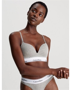 Современный хлопковый бюстгальтер пуш-ап с косточками и эффектом плейнж, Heather Grey Calvin klein