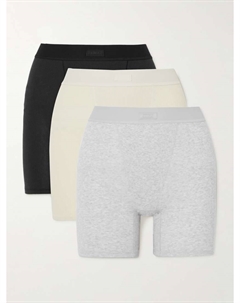 Упаковка из 3 пар боксеров из хлопка с ребрами: кость, светло-серый, сажа, мультиколор Skims
