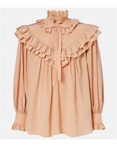 Шёлковая блузка из крепдешина с рюшами, Sand Brown Chloe