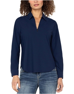 Женская трикотажная рубашка с длинным рукавом, воротником и молнией спереди, Dark Navy Liverpool los angeles