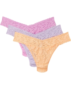 Женские фирменные кружевные стринги с низкой посадкой, комплект из 3 шт., Apricot Crush Orange/Drifting Horizon Pink/Cool Lavender Hanky panky