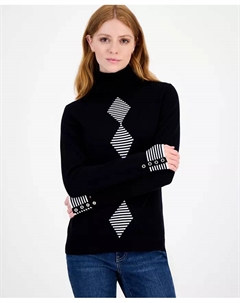 Женский хлопковый водолазка в рубчик с узором аргайл, серый Tommy hilfiger