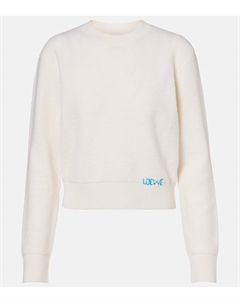 Шерстяной свитер с вышитым логотипом, Ecru Loewe