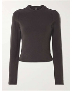 Футболка из хлопкового трикотажа с эластичным плетением - гладить, коричневый Skims