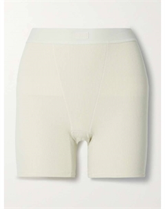 Хлопковые шорты-боксеры из джерси с ребристым узором из смеси хлопка - кость, бежевый Skims