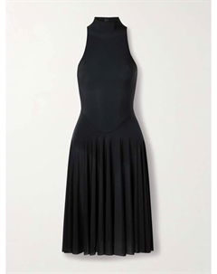 Платье миди молочного цвета с высоким воротом, прозрачное, обсидианового цвета, черный Skims