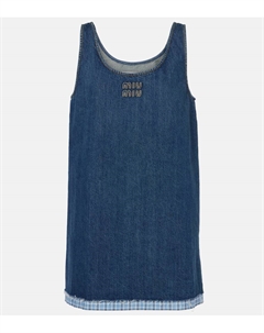 Джинсовое мини-платье с логотипом, Bleu Miu miu