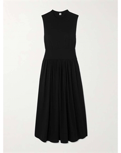 Платье миди из органического хлопкового джерси с плиссировкой Toteme, черный