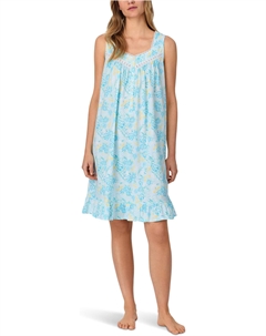 Женская короткая ночная рубашка без рукавов, Aqua Ground Floral Eileen west