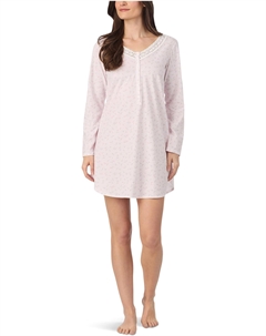 Женская хлопковая трикотажная короткая ночная рубашка с длинным рукавом, Pink Ground Rosebud Eileen west