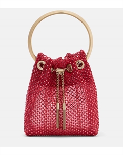 Бон Бон маленькая сумка-ведро из сатина с декором, Ruby Red/Light Gold Jimmy choo