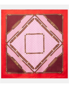 Шелковый платок с принтом, Pink/Red Gucci