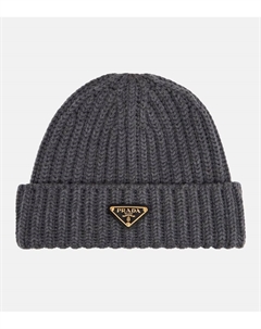 Ребристая шапка-бини из шерсти и кашемира с логотипом, Grey Prada
