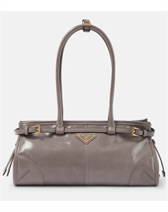 Бонни средняя кожаная сумка через плечо, Grey Prada