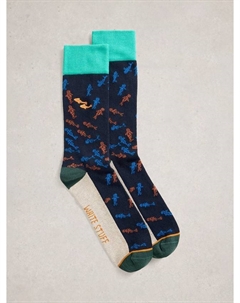 Вышитые носки Shark из хлопковой смеси, Navy/Multi White stuff